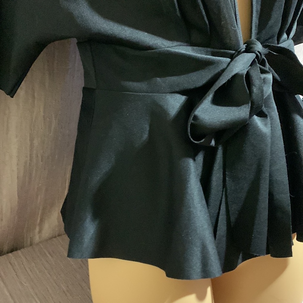 Shein Top Open Cardigan 12 Short Sleeve Ties in the Front Black Stretchy - Picture 5 of 14